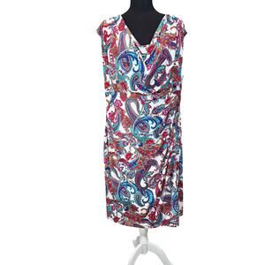 Lauren Ralph Lauren Paisley Faux Wrap Dress Size 20W Bight Ruched Waist